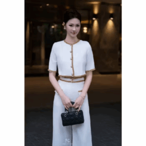 N2070 Bộ Đồ Phối Viền Nhũ Vàng Áo Croptop Và Quần Ống Rộng - THỜI TRANG THIẾT KẾ CAO CẤP