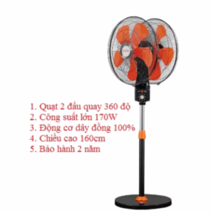 Quạt cây, quạt đứng 2 đầu 5 cánh QC18-360, quạt mát 360 độ, công suất 170w quạt mát mùa hè