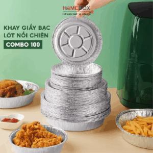 COMBO 100 Khay Giấy Bạc Lót Nồi Chiên Không Dầu, Khuôn Giấy Bạc Đựng Thực Phẩm Tiện Lợi Nhiều Size