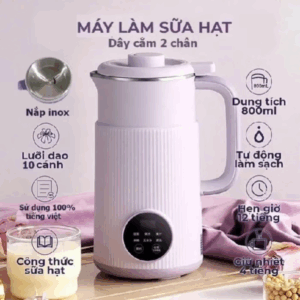 Máy làm sữa hạt mini chính hãng sử dụng tiếng Việt, dây cắm 2 chân tiện dụng, gia đình đa chức năng nấu cháo,nấu nước