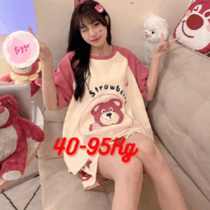 Đồ bộ nữ mặc nhà mùa hè cộc tay bigsize gấu dâu 40-95 Kg vải thun quần lửng dễ thương BC02