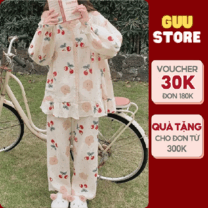Pijama nữ GUU STORE bộ đồ ngủ tay dài mặc nhà phối ren đũi xốp xuân hè mát mềm mại BDTD04