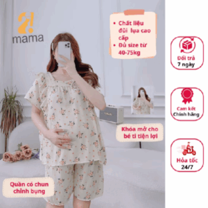Bộ đồ bầu lửng  2MAMA chất đũi, mềm mịn, 3 tầng cộc tay mùa hè sau sinh cho mẹ V222