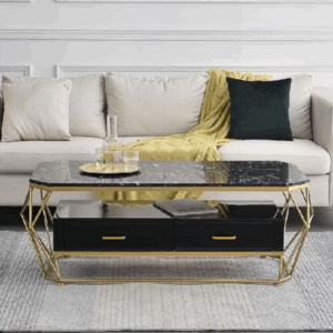 Bàn trà sofa đá công nghiệp, khung sơn sắt tĩnh điện Đồ gỗ nội thất HTA Màu sắc trắng vàng đen