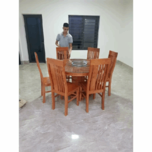Bàn tròn gỗ xoan ta kèm kính xoay giá rẻ