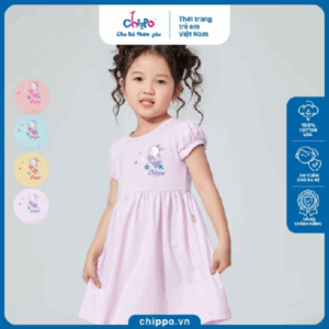 Váy tay ngắn cổ tròn Chippo cho bé gái từ 1 đến 5 tuổi (10-19kg) chất liệu 100% Cotton mềm